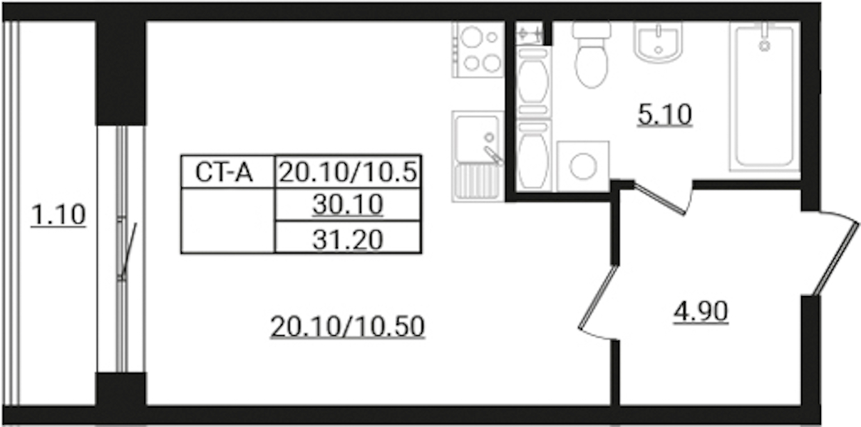 Квартира студия 31.2 м², 1/9 эт., ЖК «Эко Гармония»
